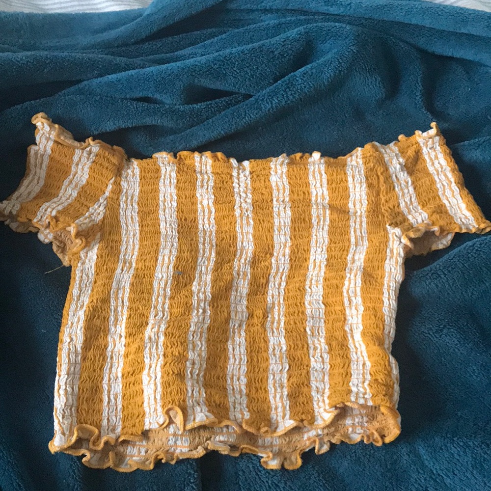 Yellow & white striped cropped top